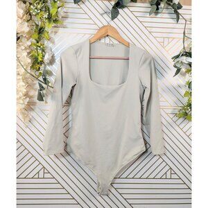 Intimately FP Bodysuit Women's Square Neck Long Sleeve Beige Neutral Tan Sz Med